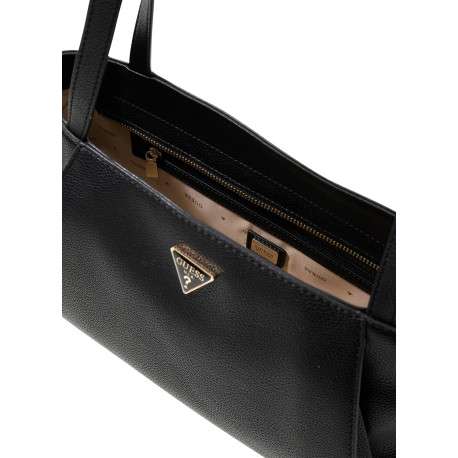 Sac à main porté épaule noir uni avec une fermeture à zip et muni de 2 anses - Image 3