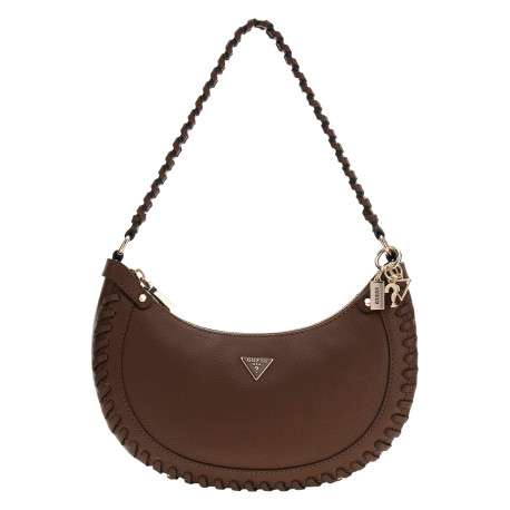 Sac à main porté épaule marron uni avec une anse à bord tressé