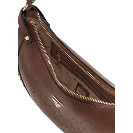 Sac à main porté épaule marron uni avec une anse à bord tressé - Image 3