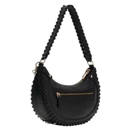 Sac à main porté épaule noir uni avec une anse à bord tressé - Image 2