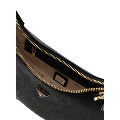 Sac à main porté épaule noir uni avec une anse à bord tressé - Image 3