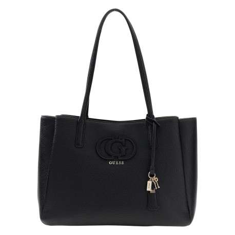 Sac shopping noir uni muni d'un zip et de 2 boutons pressions