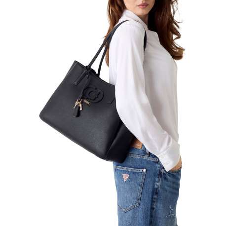 Sac shopping noir uni muni d'un zip et de 2 boutons pressions - Image 5