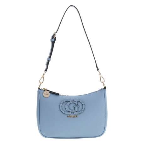 Sac à main porté épaule bleu uni muni d'une lanière amovible