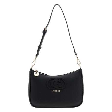 Sac à main porté épaule noir uni avec une anse amobible et une fermeture à zip