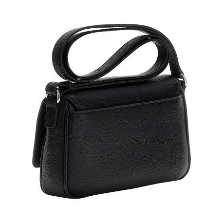 Sac à bandoulière noir uni muni d'une fermeture à rabat avec pression - Image 2