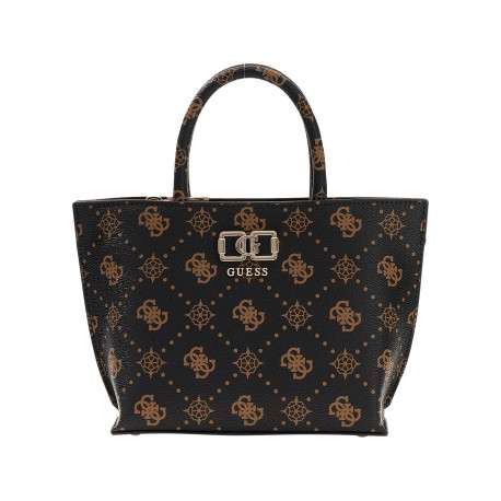 Sac porté mains marron à imprimé monogramme muni d'une fermeture à zip