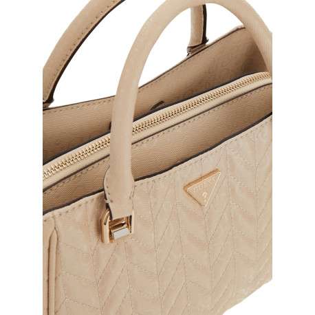 Sac porté mains beige à imprimé monograme muni d'un zip et de boutons pressions - Image 2