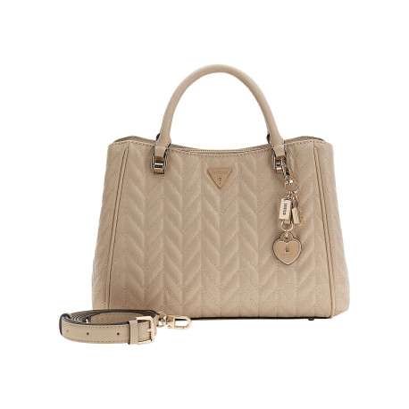 Sac porté mains beige à imprimé monograme muni d'un zip et de boutons pressions - Image 3