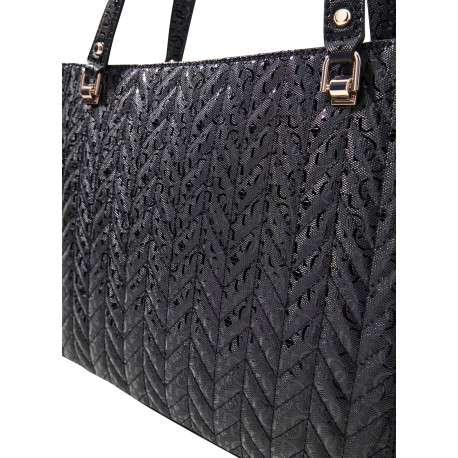 Sac shopping noir avec imprimé monogramme et muni de 2 anses - Image 4