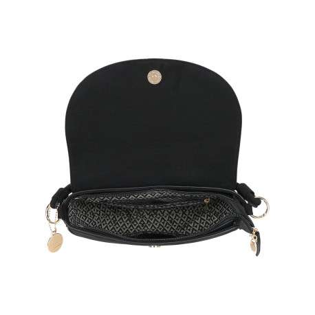 Sac à bandoulière noir uni muni d'une fermeture à rabat avec pression - Image 3