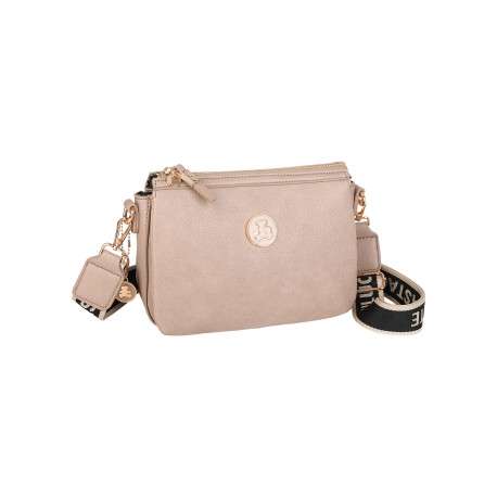 Sac taupe uni à bandoulière réglable muni d'une fermeture à zip - Image 4
