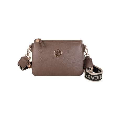 Sac chocolat uni muni d'une bandoulière réglable et d'une fermeture à zip