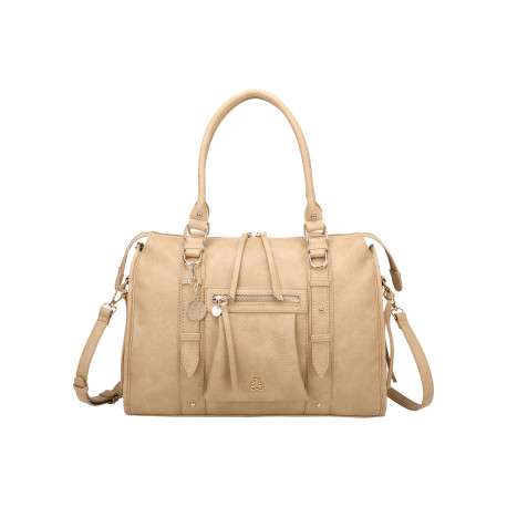 Sac à main porté épaule beige uni muni d'une fermeture à zip
