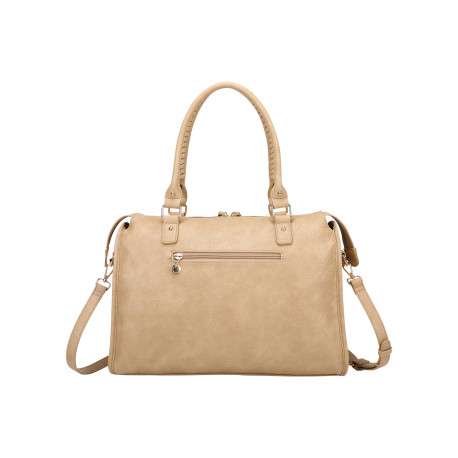 Sac à main porté épaule beige uni muni d'une fermeture à zip - Image 2