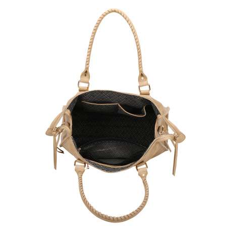 Sac à main porté épaule beige uni muni d'une fermeture à zip - Image 3