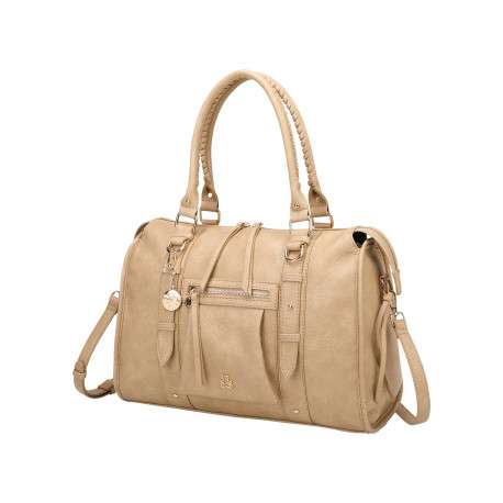 Sac à main porté épaule beige uni muni d'une fermeture à zip - Image 4