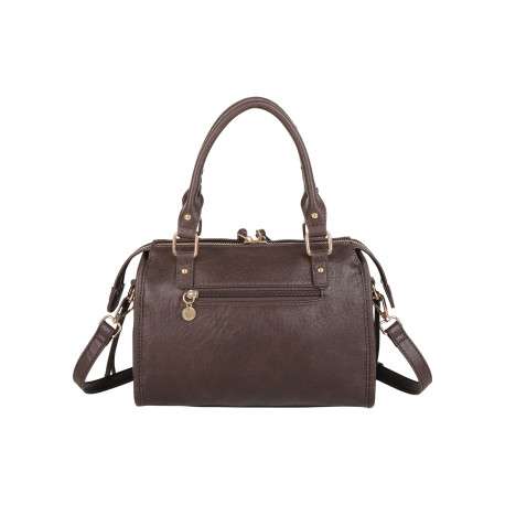 Sac à main marron uni muni de deux anses et d'une bandoulière ajustable - Image 2