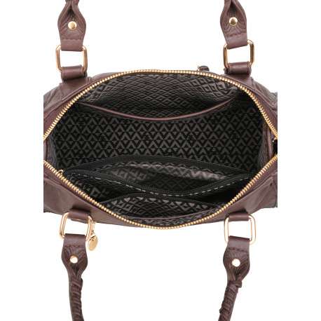 Sac à main marron uni muni de deux anses et d'une bandoulière ajustable - Image 3