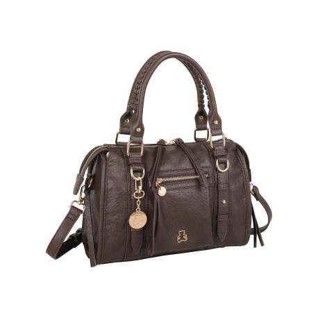 Sac à main marron uni muni de deux anses et d'une bandoulière ajustable - Image 4