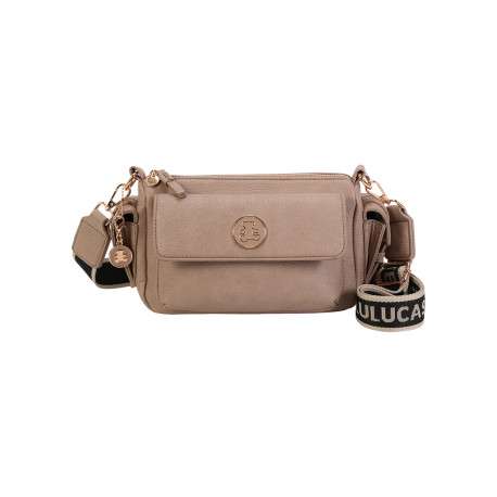Sac à bandoulière taupe uni muni d'un zip et d'une poche à rabat