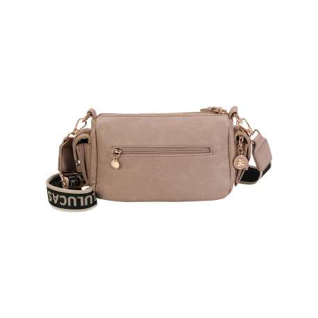 Sac à bandoulière taupe uni muni d'un zip et d'une poche à rabat - Image 2