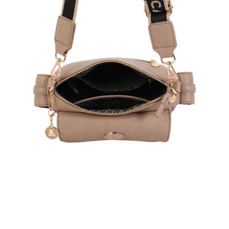 Sac à bandoulière taupe uni muni d'un zip et d'une poche à rabat - Image 3