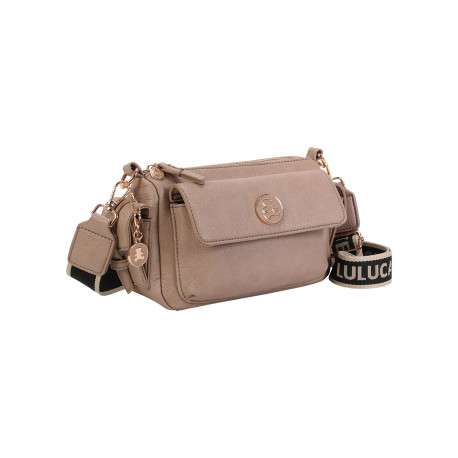 Sac à bandoulière taupe uni muni d'un zip et d'une poche à rabat - Image 4