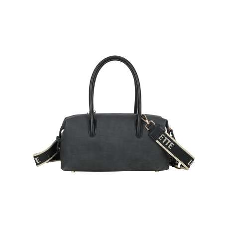 Sac à main noir uni muni de deux anses et d'une bandoulière ajustable - Image 2
