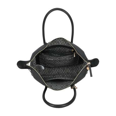 Sac à main noir uni muni de deux anses et d'une bandoulière ajustable - Image 3