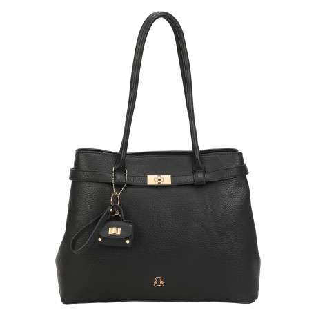 Sac à main porté épaule noir uni muni d'une fermeture à zip