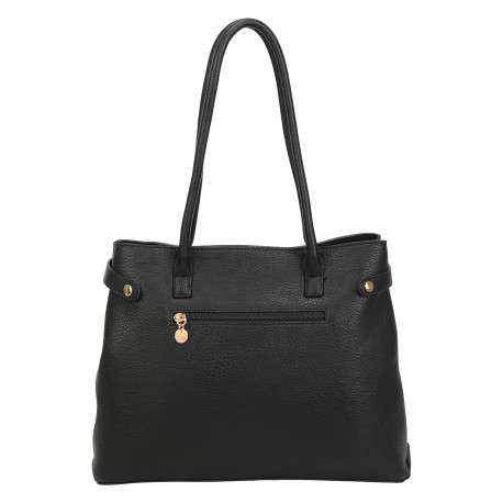 Sac à main porté épaule noir uni muni d'une fermeture à zip - Image 2
