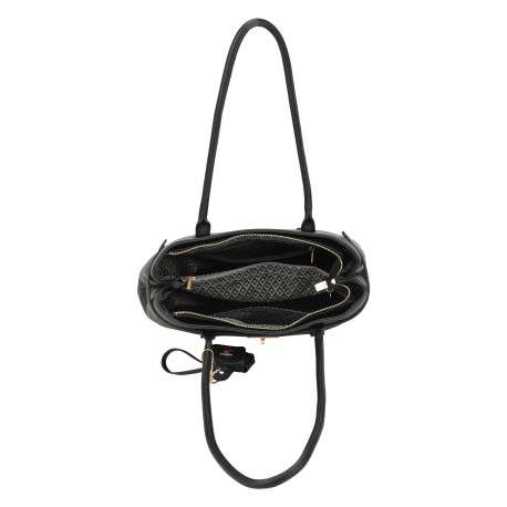 Sac à main porté épaule noir uni muni d'une fermeture à zip - Image 3