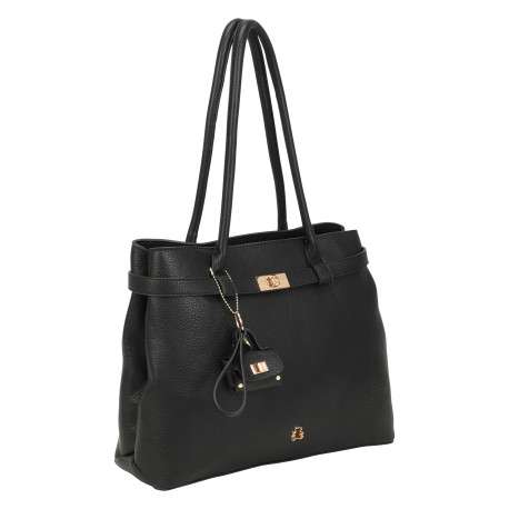Sac à main porté épaule noir uni muni d'une fermeture à zip - Image 4