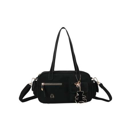 Sac à main porté épaule noir uni muni d'une bandoulière ajustable