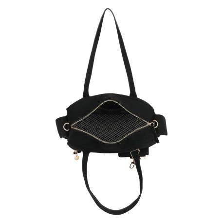 Sac à main porté épaule noir uni muni d'une bandoulière ajustable - Image 3