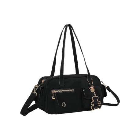 Sac à main porté épaule noir uni muni d'une bandoulière ajustable - Image 4
