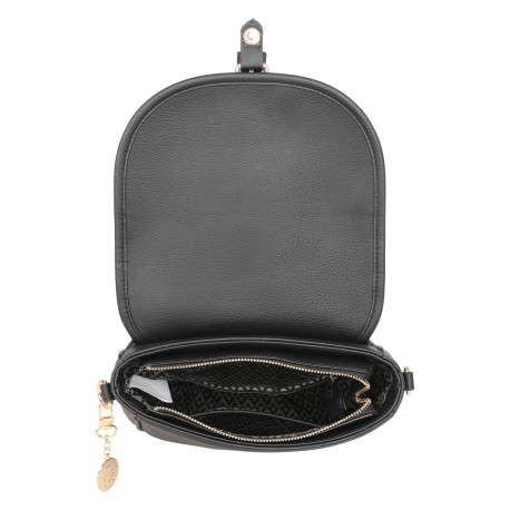 Sac à bandoulière noir uni muni d'une fermeture à rabat avec pression - Image 3