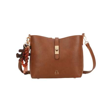 Sac à bandoulière ajustable camel uni pourvu d'une fermeture à zip