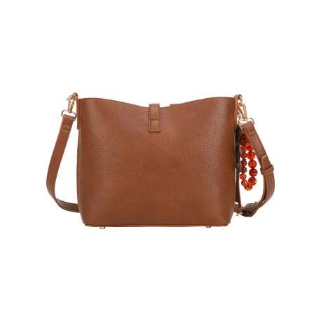 Sac à bandoulière ajustable camel uni pourvu d'une fermeture à zip - Image 2