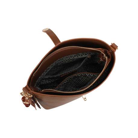 Sac à bandoulière ajustable camel uni pourvu d'une fermeture à zip - Image 3