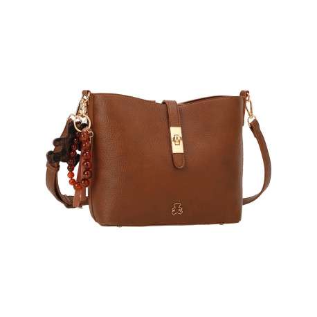 Sac à bandoulière ajustable camel uni pourvu d'une fermeture à zip - Image 4