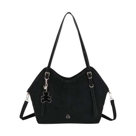Sac à main porté épaule noir uni muni d'une bandoulière ajustable