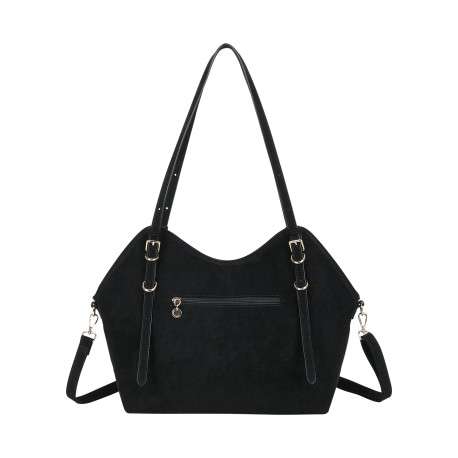 Sac à main porté épaule noir uni muni d'une bandoulière ajustable - Image 2