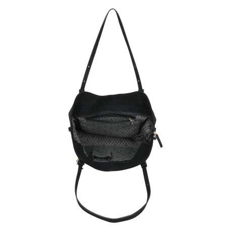 Sac à main porté épaule noir uni muni d'une bandoulière ajustable - Image 3
