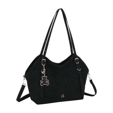 Sac à main porté épaule noir uni muni d'une bandoulière ajustable - Image 4