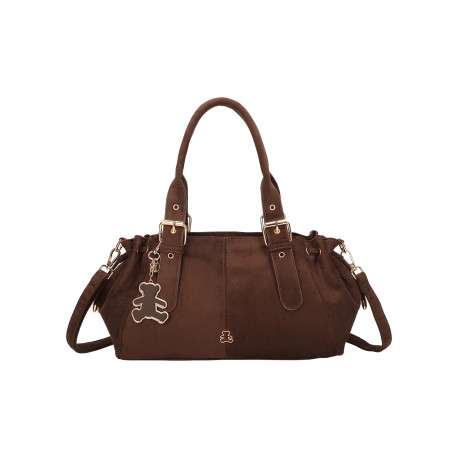 Sac à main marron uni muni d'une bandoulière réglable et d'une fermeture à zip