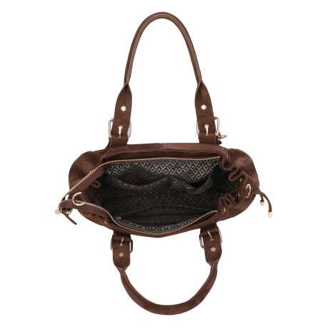 Sac à main marron uni muni d'une bandoulière réglable et d'une fermeture à zip - Image 3