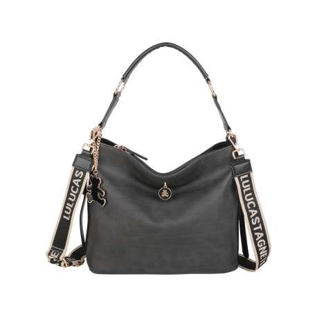 Sac à main porté épaule noir uni muni d'une fermeture à zip