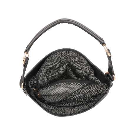 Sac à main porté épaule noir uni muni d'une fermeture à zip - Image 3